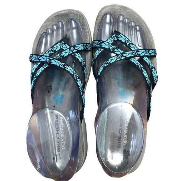 Skechers Memory Foam Thong Slip On Sandals Size 6 Aqua Blue Straps - Picture 3 of 6